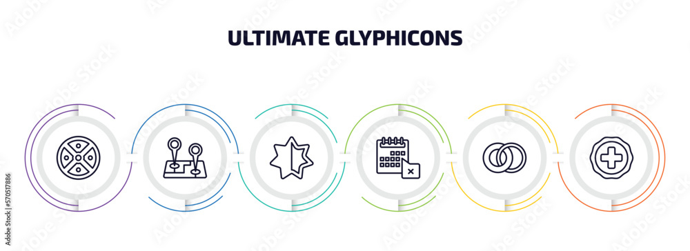 Poster ultimate glyphicons infographic element with outline icons and 6 step or option. ultimate glyphicons