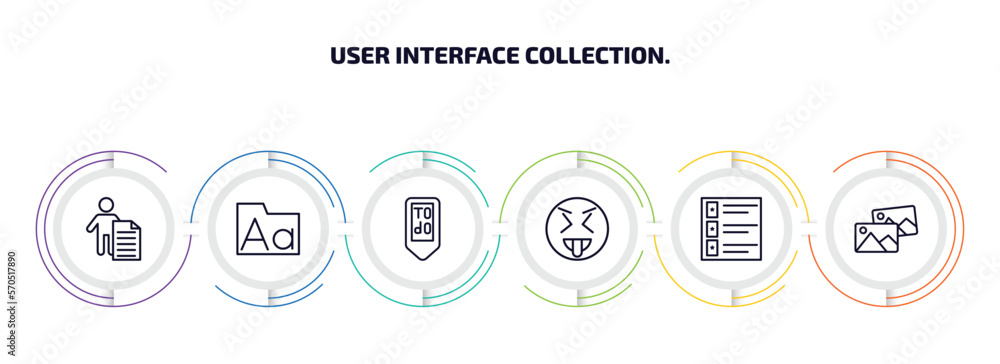 Poster user interface collection. infographic element with outline icons and 6 step or option. user interfa