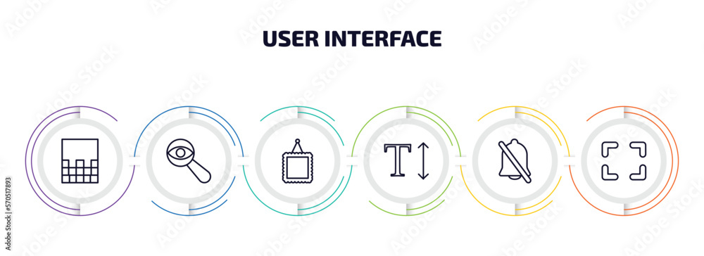 Poster user interface infographic element with outline icons and 6 step or option. user interface icons suc