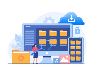 File management administration, data filing concept, folder, gallery, administration, flat illustration vector template