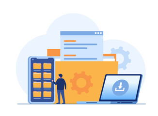 File management administration, data filing concept, folder, gallery, administration, flat illustration vector template