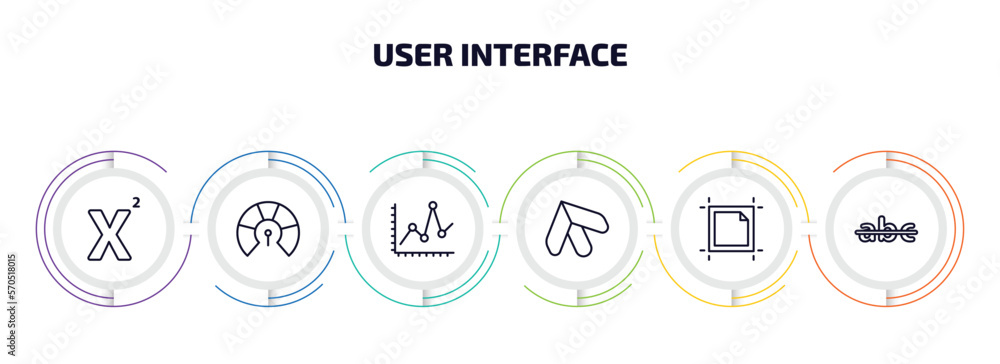 Poster user interface infographic element with outline icons and 6 step or option. user interface icons suc