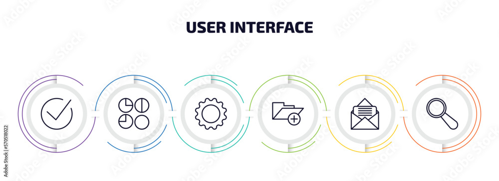 Poster user interface infographic element with outline icons and 6 step or option. user interface icons suc
