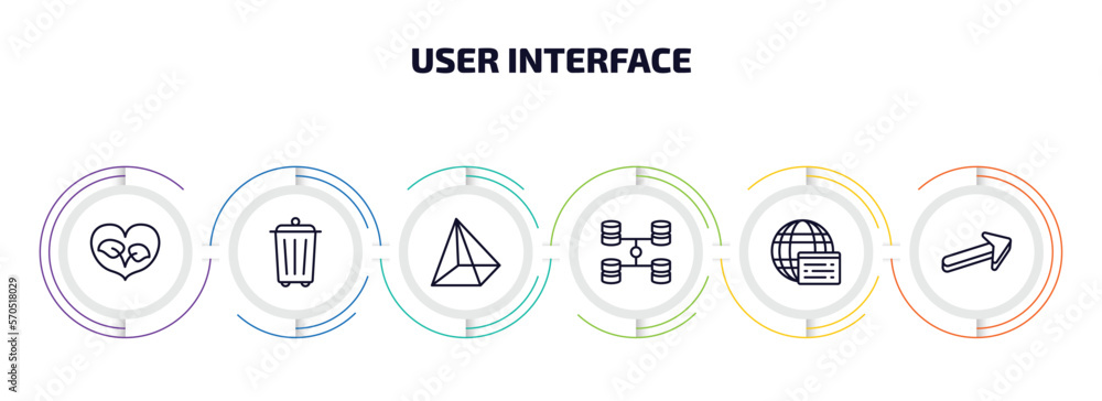 Poster user interface infographic element with outline icons and 6 step or option. user interface icons suc