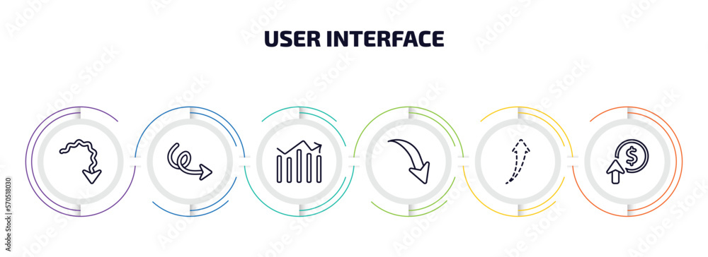 Poster user interface infographic element with outline icons and 6 step or option. user interface icons suc