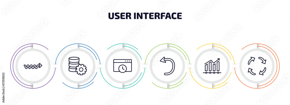 Poster user interface infographic element with outline icons and 6 step or option. user interface icons suc