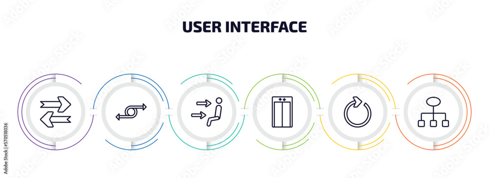 Poster user interface infographic element with outline icons and 6 step or option. user interface icons suc