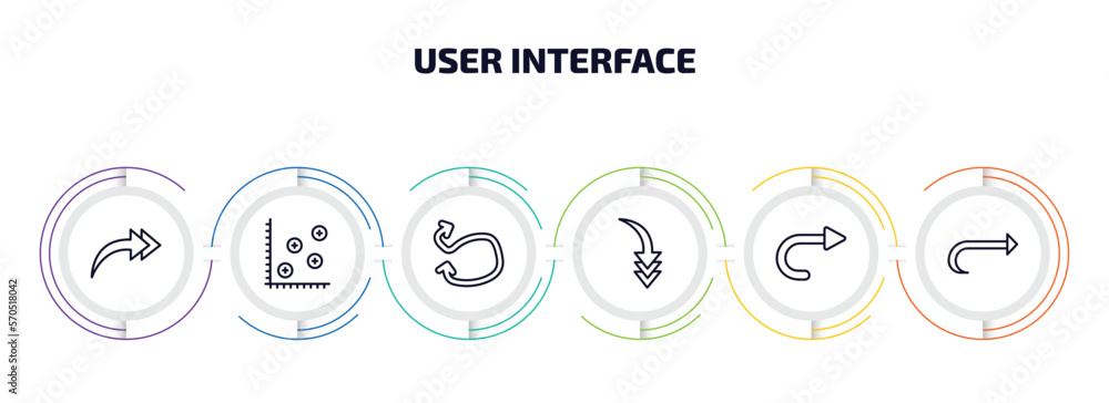 Poster user interface infographic element with outline icons and 6 step or option. user interface icons suc