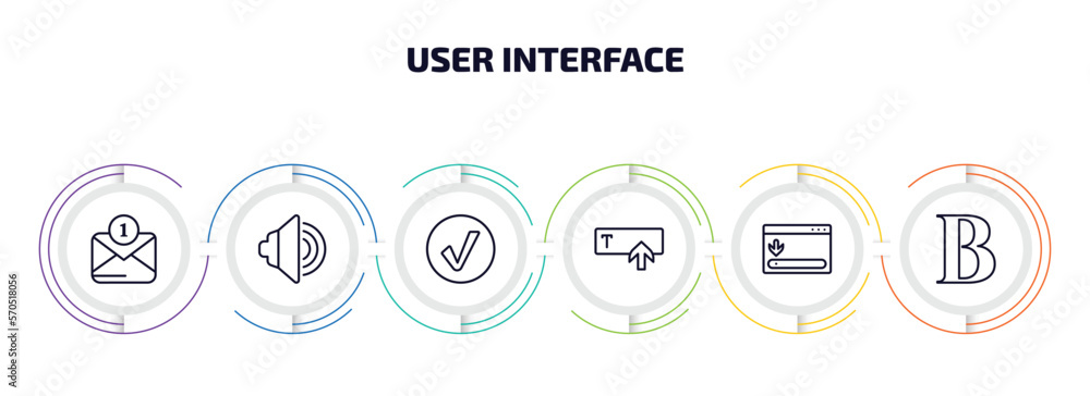 Poster user interface infographic element with outline icons and 6 step or option. user interface icons suc