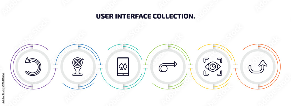 Aufkleber user interface collection. infographic element with outline icons and 6 step or option. user interfa