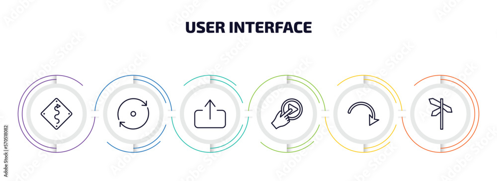 Poster user interface infographic element with outline icons and 6 step or option. user interface icons suc