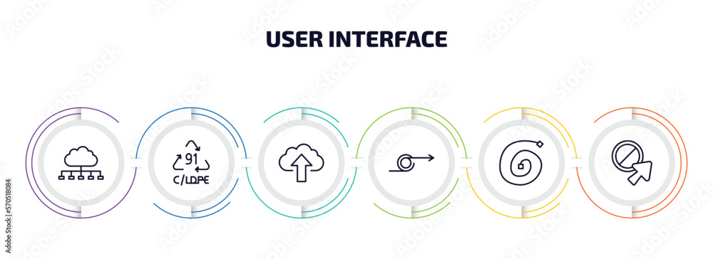 Poster user interface infographic element with outline icons and 6 step or option. user interface icons suc