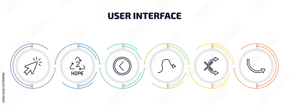 Poster user interface infographic element with outline icons and 6 step or option. user interface icons suc