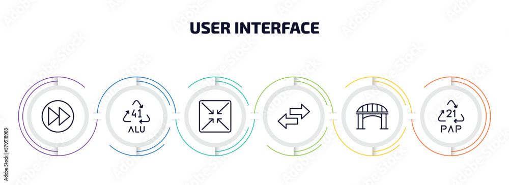 Poster user interface infographic element with outline icons and 6 step or option. user interface icons suc