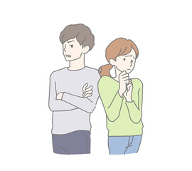 イライラ、威圧的な男性と怯えてビクビクしている女性