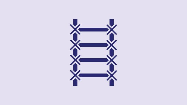 Blue Fire escape icon isolated on purple background. Pompier ladder. Fireman scaling ladder with a pole. 4K Video motion graphic animation