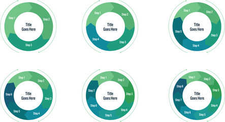 Vector wheel diagram templates set for graphs, charts, diagrams. Business circle infographic concept with options, parts, steps, processes.