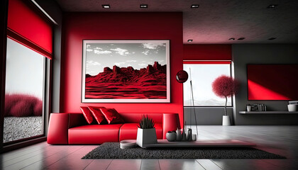 Minimalist red style interior design idea. Generative AI