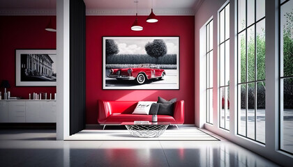 Minimalist red style interior design idea. Generative AI
