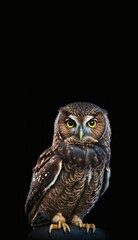 Obraz premium Owl on black background, generative ai