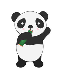 Cute panda eating bamboo vector illustrations. Baby panda bear cartoon character. Asian wildlife