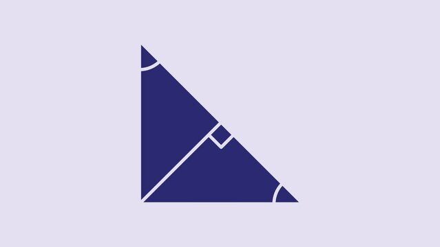 Blue Angle bisector of a triangle icon isolated on purple background. 4K Video motion graphic animation