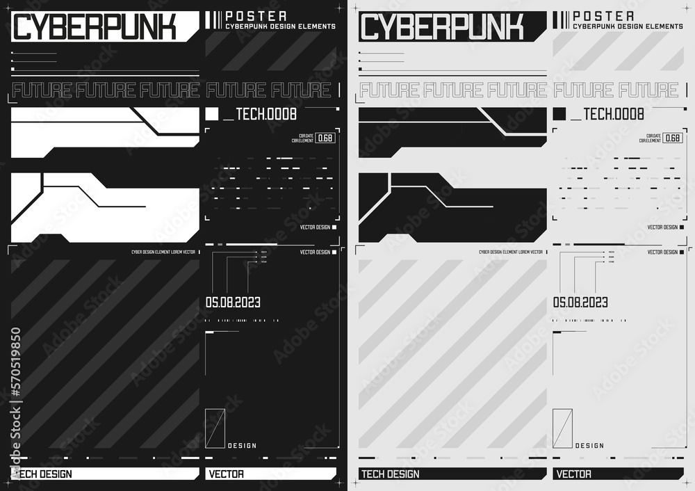 Poster cyberpunk futuristic poster set. tech cyberpunk design for web and print template. technology style 