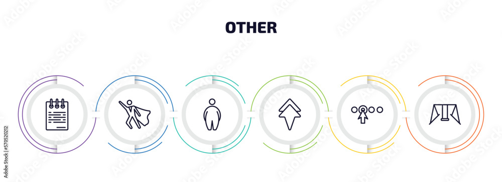 Poster other infographic element with outline icons and 6 step or option. other icons such as notepad sheet
