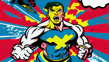 Ukraine Flag illustration Comic book Style, Ukrainian and EU artwork flags by generative AI