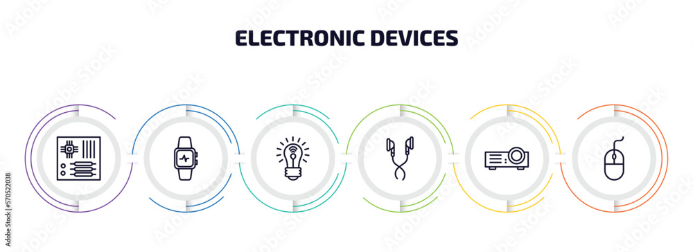 Aufkleber electronic devices infographic element with outline icons and 6 step or option. electronic devices i