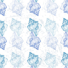 Seamless pattern background with abstract shell ornaments. Hand drawn nature illustration of ocean.
