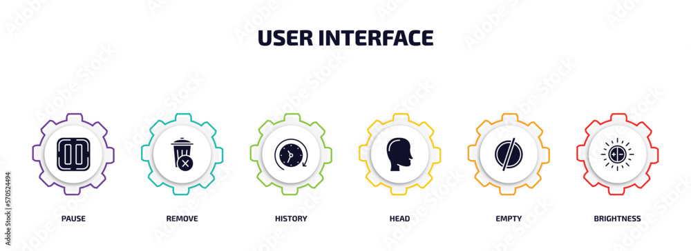 Poster user interface infographic element with filled icons and 6 step or option. user interface icons such