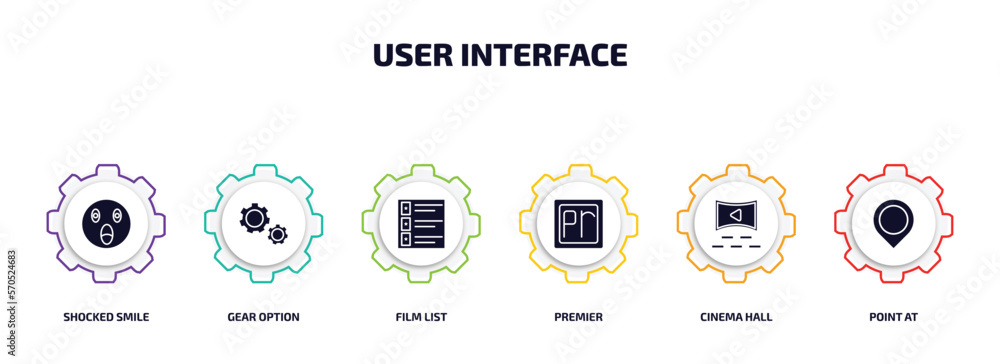 Aufkleber user interface infographic element with filled icons and 6 step or option. user interface icons such