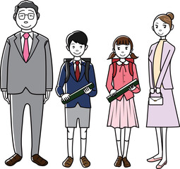 卒業式の小学生と父兄