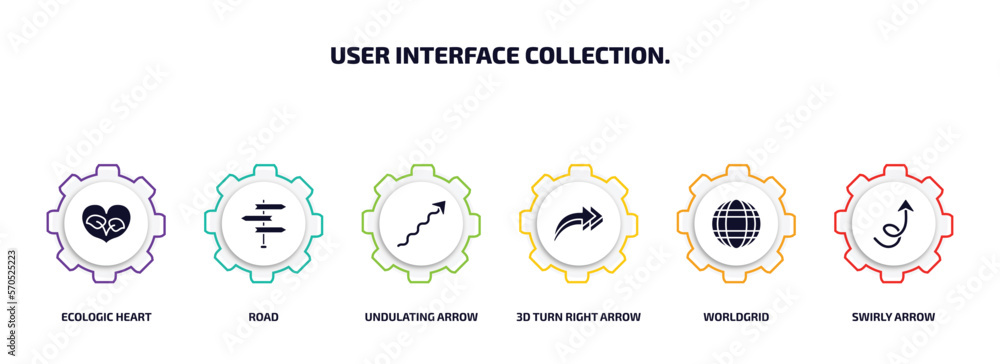 Poster user interface collection. infographic element with filled icons and 6 step or option. user interfac