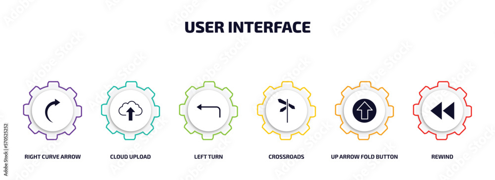 Poster user interface infographic element with filled icons and 6 step or option. user interface icons such