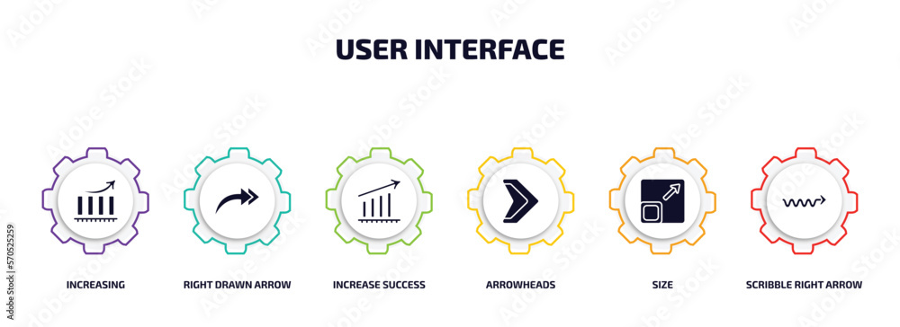 Aufkleber user interface infographic element with filled icons and 6 step or option. user interface icons such