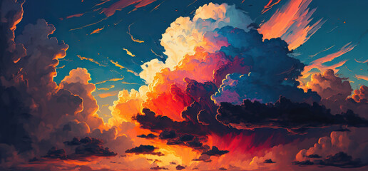 Fototapeta na wymiar Sunset sky with abstract cloud formations, concept of Vibrant Colors and Pastel Hues, created with Generative AI technology