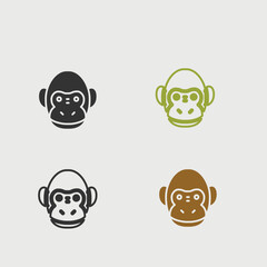 Monkey solid art vector icon isolated on white background.  filled symbol in a simple flat trendy modern style for your website design, logo, and mobile app