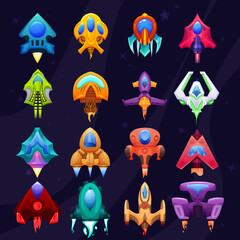 Hand drawn vector set of cartoon starships.