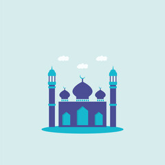 simple minimalist mosque with clouds flat icon vector Islamic building architecture vector dome minaret