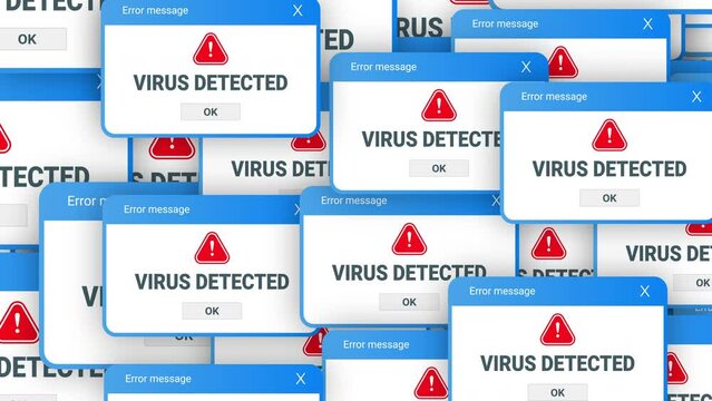 virus detected Many Windows - 2D Transition animation background. Concepts of approval, acceptance and showing satisfaction. Poping sign animation.