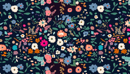 ditsy floral pattern, seamless, flowers, banner, panorama, design, illustration - Generative AI