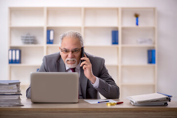 Old male employee working in the office