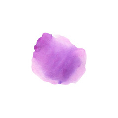 Watercolor purple brush stroke on white. Hand drawn rough spot of paint.