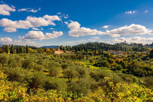 Arcetri located south of Florence positioned among the hills in a sunny autumn day.