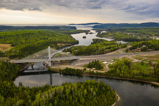 Nipigon River Bridge Overlooking Nipigon Bay During Sunrise