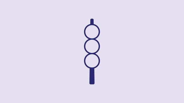 Blue Meatballs on wooden stick icon isolated on purple background. Skewer with meat. 4K Video motion graphic animation Vector