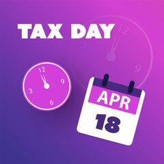 Tax Day Reminder Concept for Web Design - USA Tax Deadline Due Date for IRS Federal Income Tax Returns: 18th April, Year 2023 - Vector Template