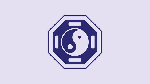 Blue Yin Yang symbol of harmony and balance icon isolated on purple background. 4K Video motion graphic animation